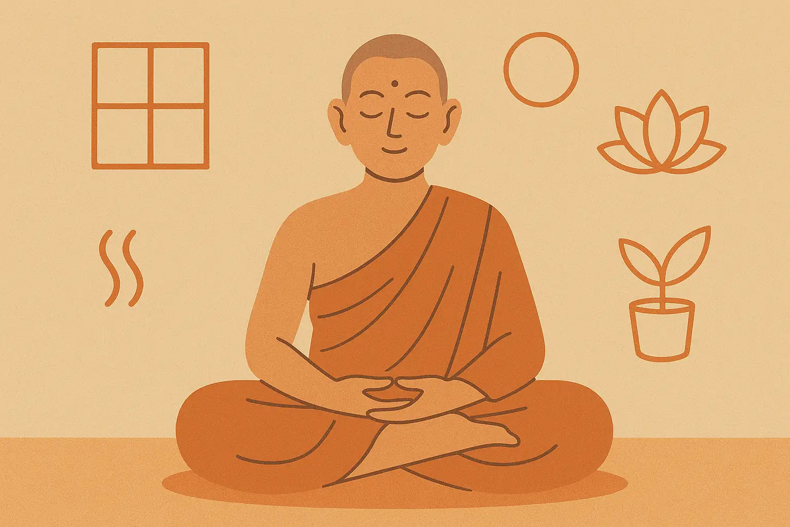 Dessin d'un moine bouddhiste assis en tailleur.