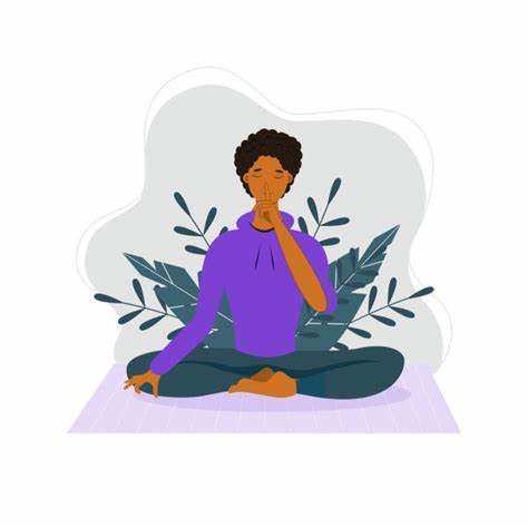 Personne assise en tailleur avec l'index sur la bouche et l'autre main sur son genou