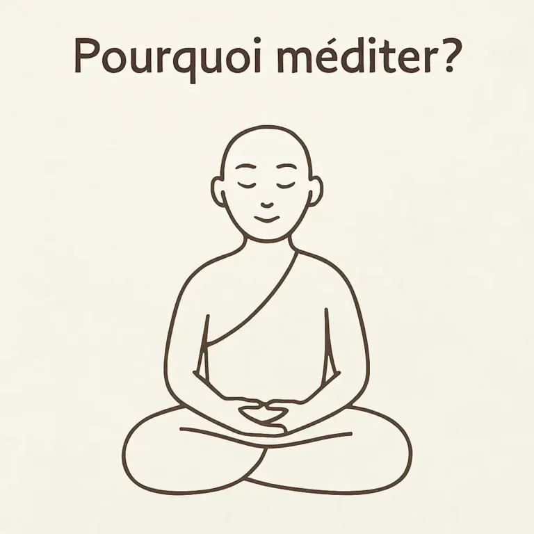 Dessin d'un moine en position de méditation, les yeux fermés