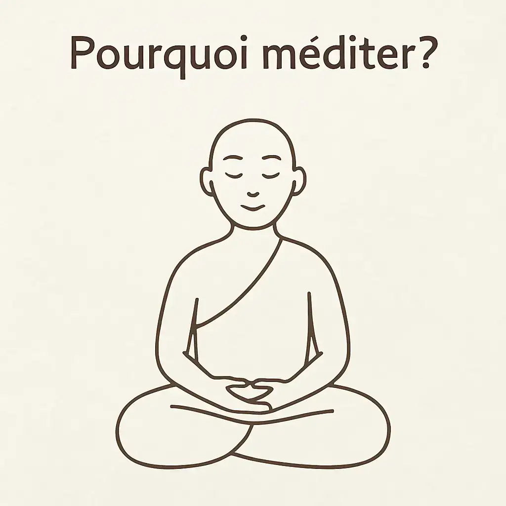 Dessin d'un moine en position de méditation, les yeux fermés