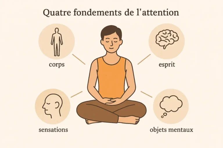 Dessin d'un homme assis en tailleur avec autour de lui une tête, un corps, un cerveau et un nuage