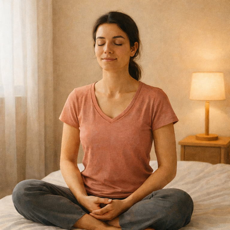 Femme méditant dans une chambre tranquille