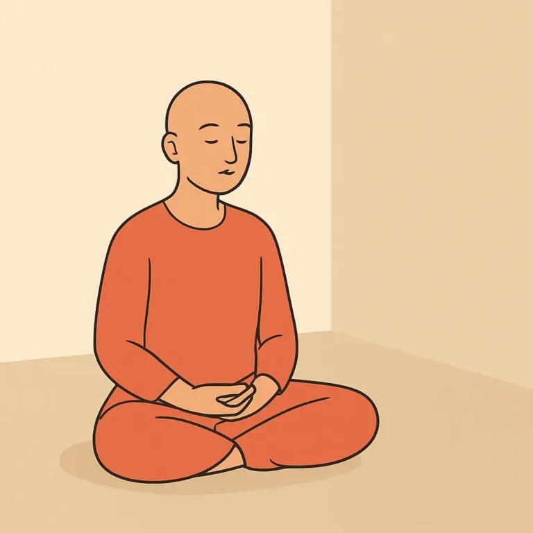 Dessin d'un moine en position de méditation, les yeux fermés