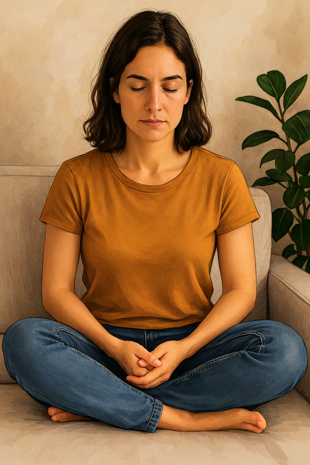 Femme méditative dans un intérieur paisible