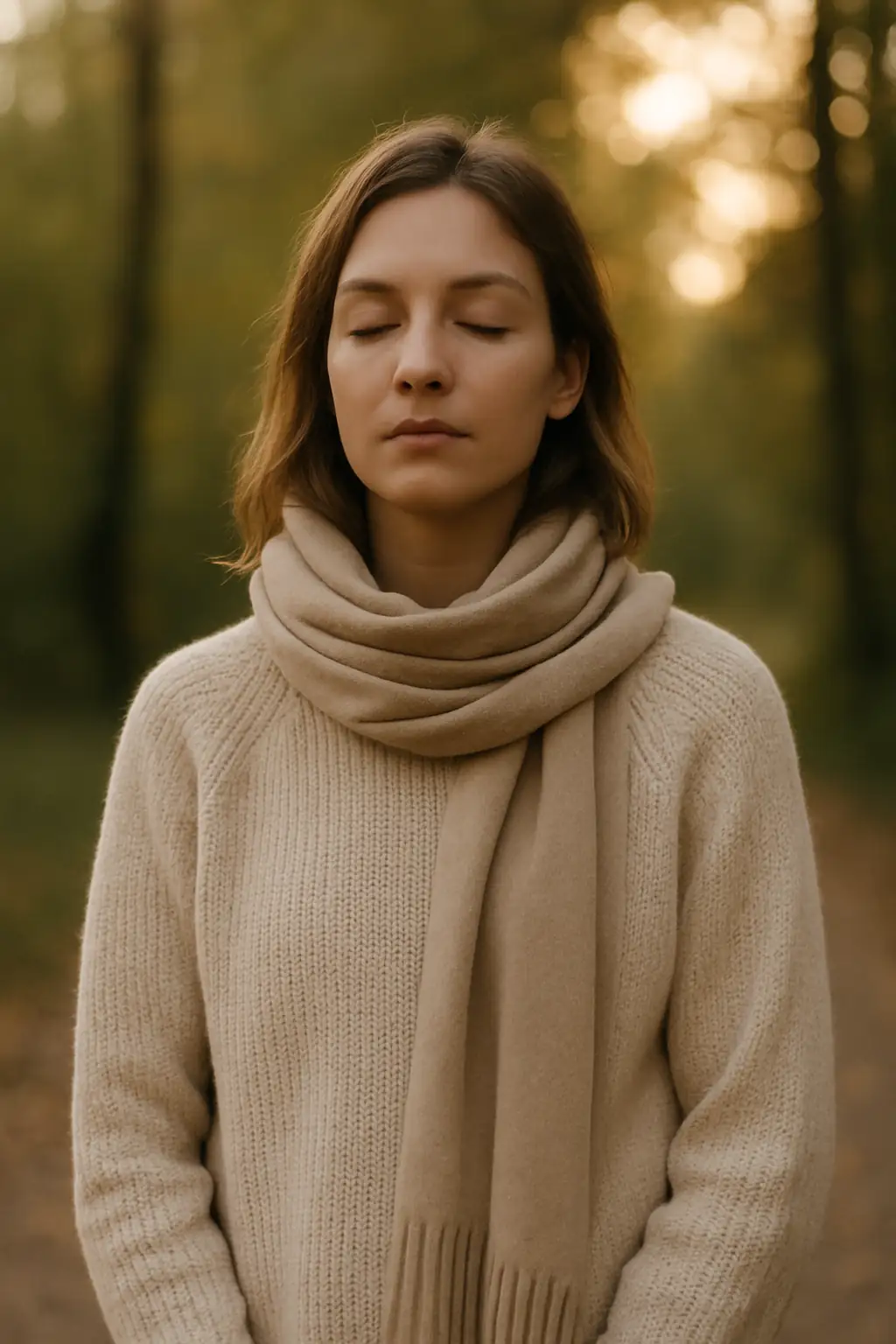 Femme immobile dans la forêt