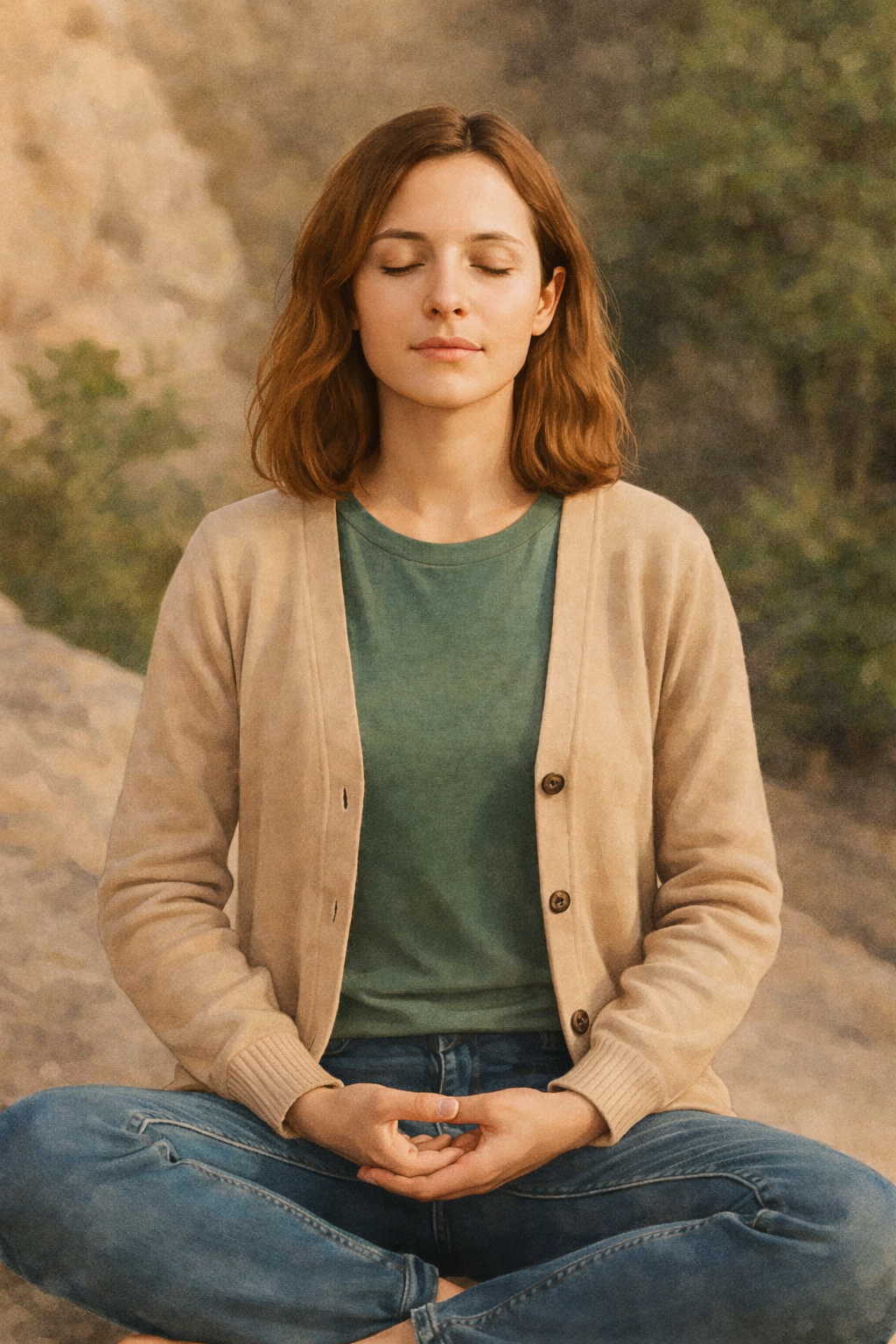 Femme méditative en plein air