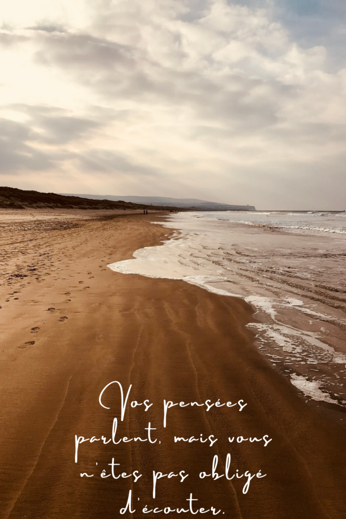 une plage avec un ciel brumeux