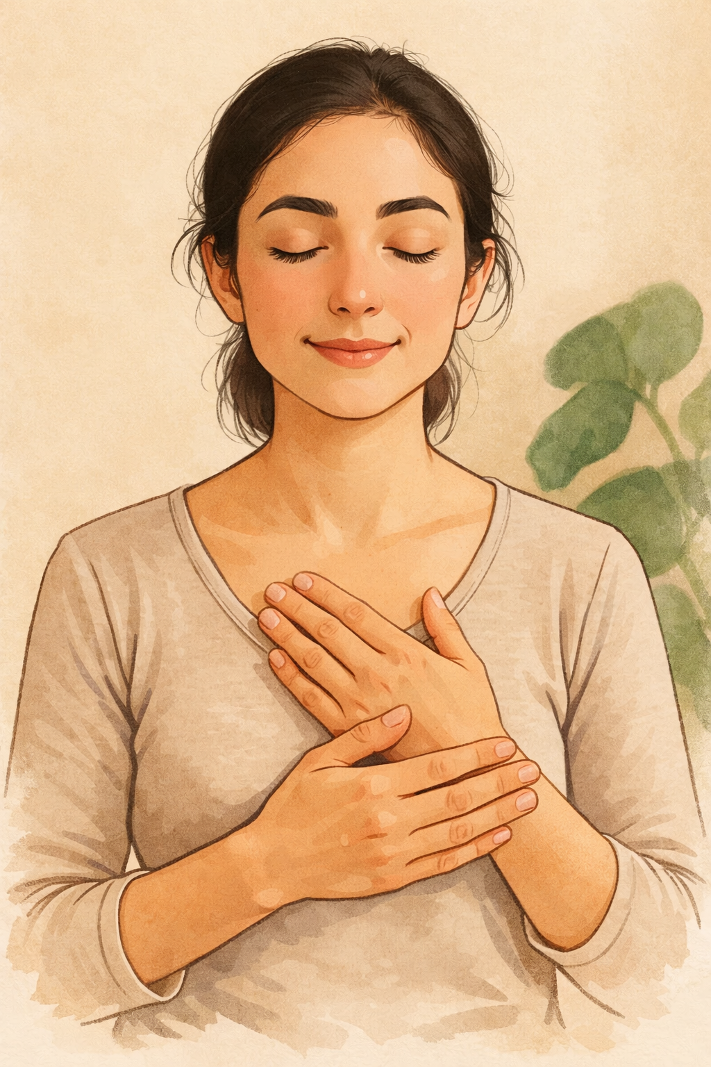 femme avec les deux mains sur le cœur